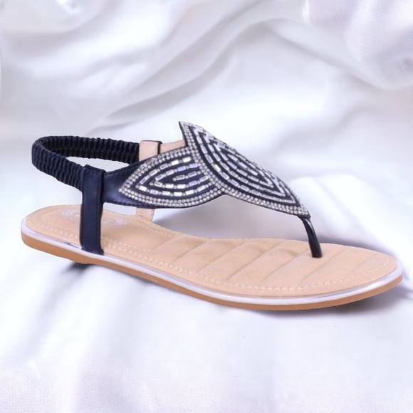 Italina Shoes - Italina Art Deco Black & Silver Classy Rhinestone Embellished Sandal